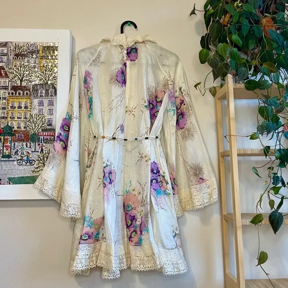 Zimmermann Jude Lace Trim Swing Dress in Bright Floral 0P - Picture 6 of 9